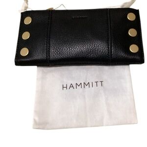 NEW Hammitt Black Leather Wallet with Gold Accents & Red Zipper Accent